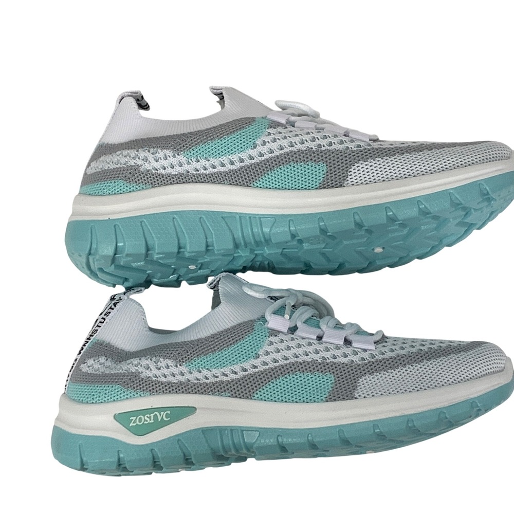 Zosivc Athletic Sneakers Girls 4 White Teal Gray Mesh Knit Running Shoes - Picture 5 of 8